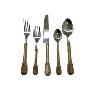 Juego de cubiertos ecológicos de gran venta, mango de Metal dorado con cubiertos plateados de acero inoxidable para vajilla de cena - Product Image 1