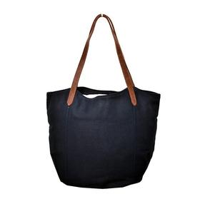 Sac à main en toile de coton noir, valise de voyage robuste, à la mode, avec poignée en cuir, fourre-tout pour shopping, nouvelle collection - Product Image 4