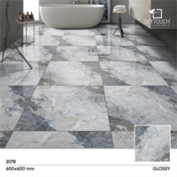 Carreaux de sol en porcelaine brillante gris foncé Inde 60x60cm 60x120cm SKYTOUCH Navia Blue aspect marbre indien pour hôtel