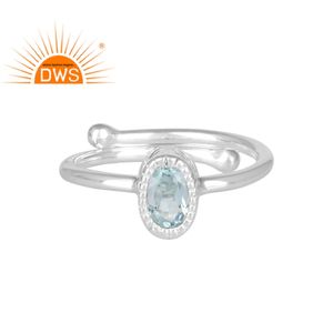 รูปไข่ตัดธรรมชาติสีฟ้าบุษราคัมพลอยแหวนเครื่องประดับผู้ผลิต925เงินออกแบบงบแหวนเครื่องประดับผู้ค้าส่ง - Product Image 1