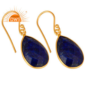 Pendientes colgantes de piedras preciosas de lapislázuli de plata 925 chapados en oro de 18 quilates de alto pulido Proveedor de joyas Colección clásica - Product Image 2
