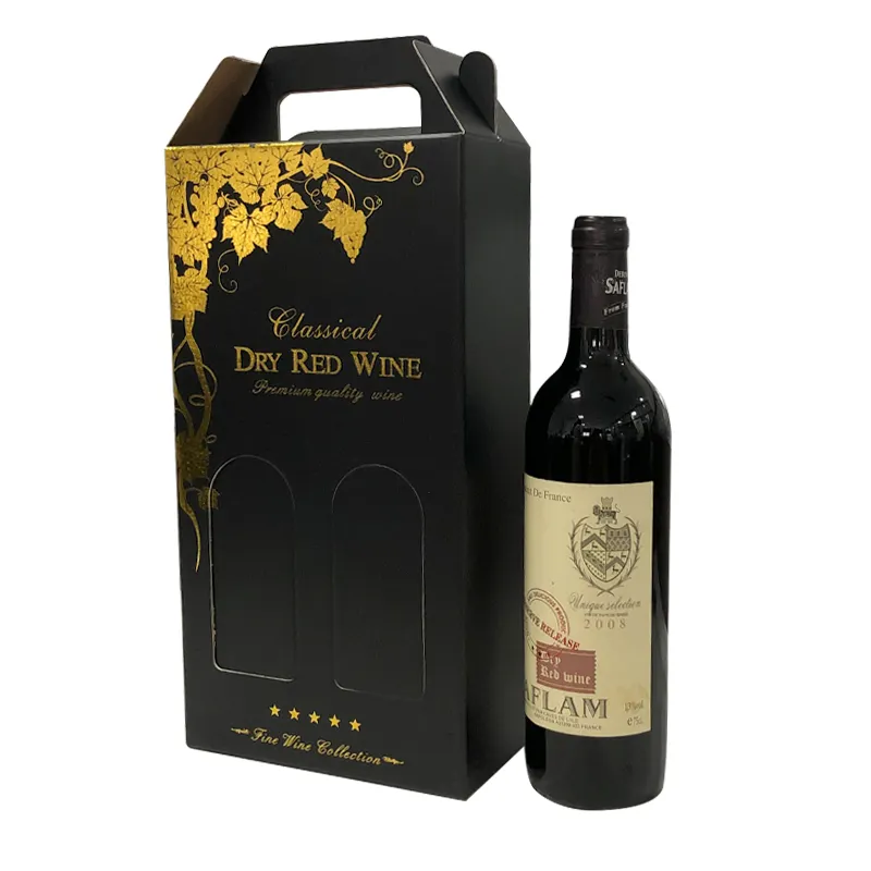 Элегантный роскошный виски шампанское горячее тиснение жесткий картон черный 2 бутылки бокалы для красного вина