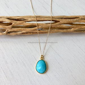 925 sterling argent turquoise pierres précieuses or vermeil pendentif collier - Product Image 1