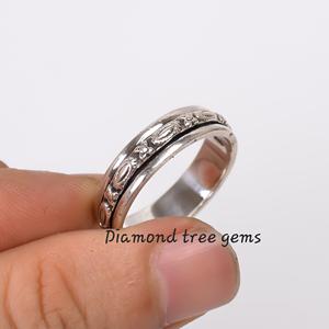 Anillo giratorio de meditación de corte ovalado de 20mm de Plata de Ley 925 con piedra preciosa Natural de calidad de grado AAA de Diamante Azul - Product Image 5