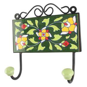 Green Ceramic Leaf Floral modern Hanging Hooks Door Hanger Wall Hangers Durable Indian Craft - Product Image 1