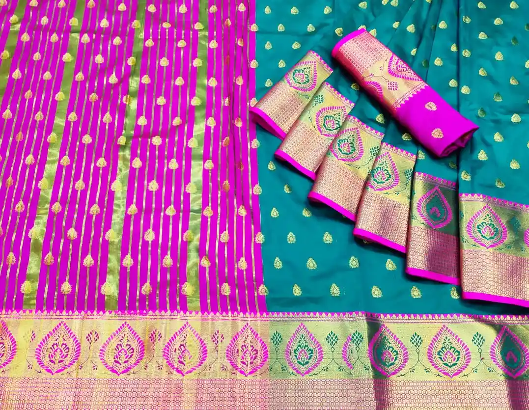 Thiết Kế Lụa Saree Nặng JEQUARD Thiết Kế Mềm Vải Nghệ Thuật Lụa Saree Với Áo Mảnh Ở Ấn Độ SURAT Gujarati./Quần Áo/SADI