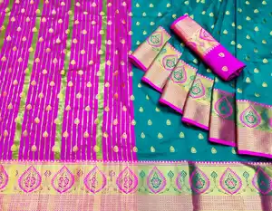 Designer Seide Saree schwer JEQUARD Design weichen Stoff ART Seide Saree mit Bluse Stück in Indien SURAT Gujarat./KLEIDUNG/SADI