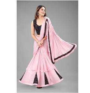 Les femmes portent sari imprimé brodé + chemisier dernière mode indienne dames pas cher bas prix saris fête porter mariage indien vêtement - Product Image 1