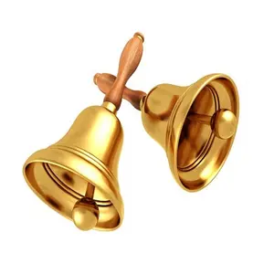 一套2个镀金黄铜手铃趋势设计圆形手铃，带散装木柄