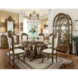 Juego de Comedor Redondo Victoriano Antiguo de Lujo, Juego de Mesa de Comedor Redonda Real de 6 Plazas, Juego de Mesa de Comedor Antiguo Real - Product Image 1