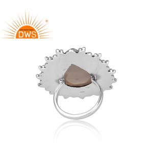 แหวนค็อกเทล Chalcedony พลอยสีเทาธรรมชาติผู้ค้าส่งเครื่องประดับแหวนออกซิไดซ์925เงิน Boohoo ผู้จัดจำหน่ายเครื่องประดับ - Product Image 4