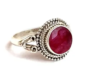 Finition oxydée Bague en argent sterling 925 vintage bohème Inde Rubis pierres précieuses faites à la main en gros bijoux indiens - Product Image 1