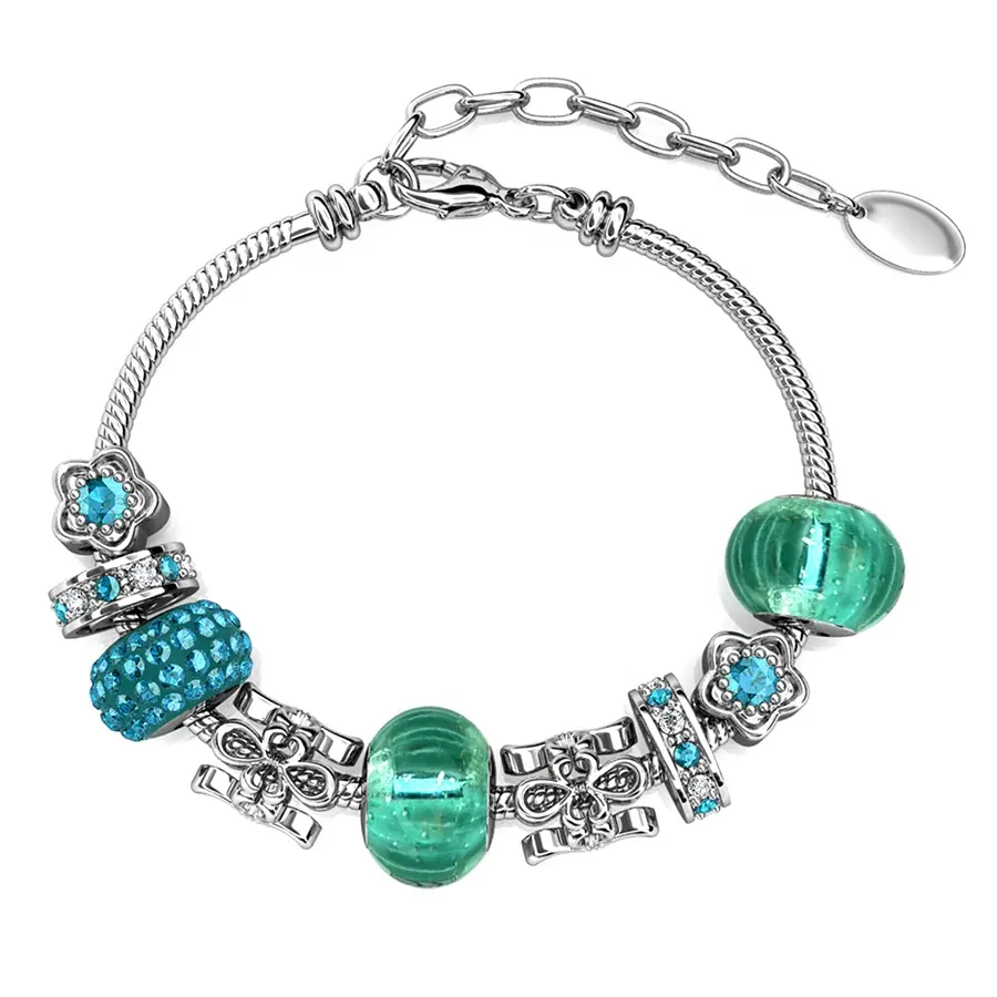 Bijoux de fantaisie en cristal, ensemble de breloques ajustables, vert émeraude et Turquoise, Bracelet idéal pour femmes, nouvelle collection