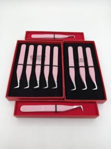 Pinces à épiler anti-magnétiques en acier inoxydable avec pointe argentée à 90 degrés, revêtement en poudre rose clair de haute qualité, logo personnalisé - Product Image 6