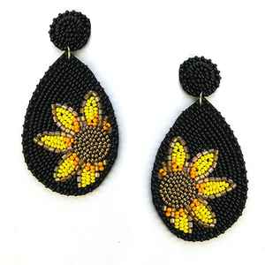 Pendientes con cuentas de semillas para mujer y niña, joyería de moda, diseño bordado de flores del sol, hechos a mano, de la India - Product Image 5