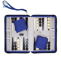 Sac à fermeture éclair pour étui de jeu de société en similicuir galet Backgammon avec sangle de transport