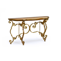 Table console contemporaine Leon avec base en métal, bureau en contreplaqué antique, meubles de salon, vente en gros OEM, table d'entrée moderne sur mesure