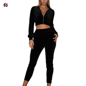 โลโก้ที่กําหนดเองผู้หญิงกางเกงซิปด้านบนพืช 2 ชิ้นชุดเสื้อผ้าผ้ากํามะหยี่แขนยาวลูกเรือคอผลิตภัณฑ์ OEM คุณภาพสูง - Product Image 3