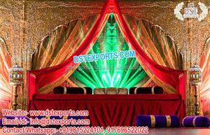 Bordado arco estilo Mandap telones de fondo rojo oro bordado arco estilo Mandap telones de fondo boda telón de fondo Decoración Para Mandap EE. UU. - Product Image 2