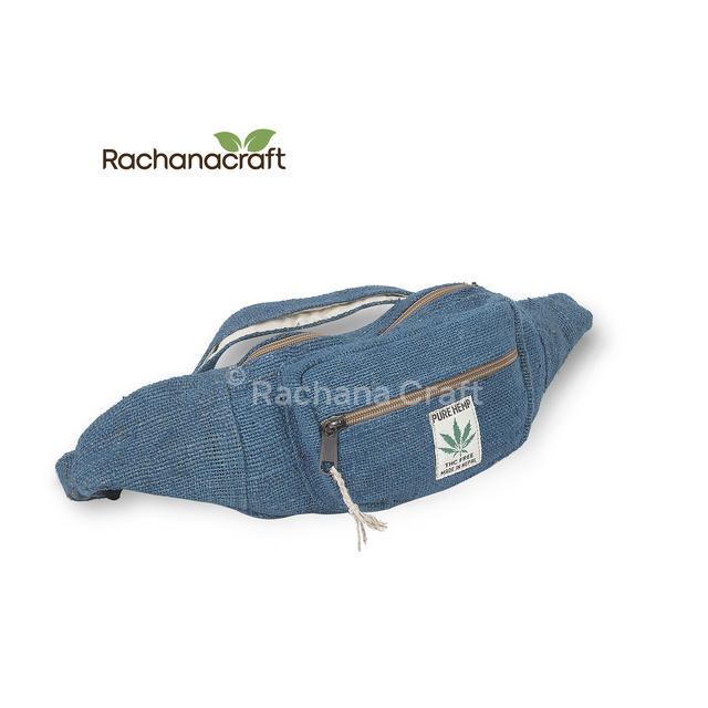 amazon Hotsale Blue Hemp Vegan Fanny Pack Wholesale with Cotton Lining for Travel Made in Nepal Direct From Factory