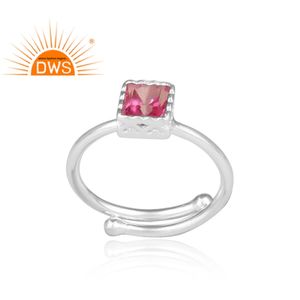 สแควร์ตัดสีชมพูบุษราคัมแหวนเครื่องประดับแหวนเงินแท้925ผู้ผลิตเครื่องประดับแหวน - Product Image 2