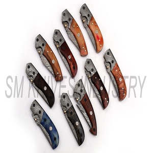 Cuchillo de bolsillo plegable de Damasco, hecho a mano, con Funda de cuero, lote combinado de 10 (smk1274) - Product Image 4