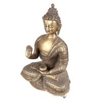 Escultura de Buda Meditando en Latón Dorado Hecha a Mano, con una Mano en el Omkha, 33 cm, Pieza Decorativa Vintage para Bodas, Regalo