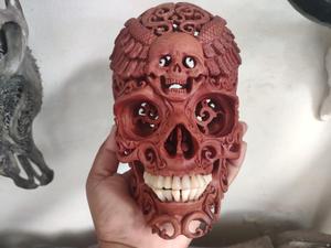 Calavera Tallada en Madera de Alta Calidad, 100% Hecha a Mano, Arte Tallado y Arte Popular Coleccionable, Arte Popular Antiguo de EE. UU., Coleccionable de Madera de Teca, ID;10127097 CRANIO2 - Product Image 3