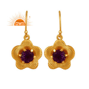 925 argent Sterling naturel améthyste pierre précieuse conception florale balancent boucle d'oreille bijoux pour femmes cadeau pour elle - Product Image 1