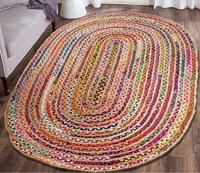 Handgefertigter Bambus-Teppich mit Abstraktem Muster, Rund, Mittelhohem Flor, Waschbar & Wendbar, Indische Wohndekoration für Schlafzimmer