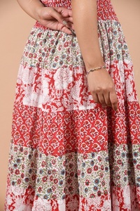 Falda de tela estampada de bloque de algodón de alta calidad, Falda plisada de costura escalonada, falda acampanada, cintura para fumar, ropa informal para Festival para mujer - Product Image 3