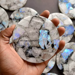 Sous-verres en pierre de lune arc-en-ciel naturelle de qualité supérieure, entièrement brillants, ronds, en agate cristalline polie, matériau de pierre précieuse pour un style religieux - Product Image 1