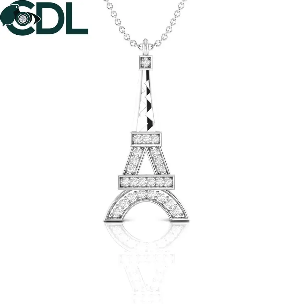 Colgante con forma de torre Eiffel, diamante Natural en 14kt, blanco, amarillo, rosa, oro, 2 gramos, joyería