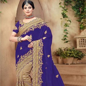 Bollywood Designer Saree Designer Miroir Travail Fleur Conception Tissu De Soie Doux Impression Numérique Marron Couleur Sari avec Blouse Inde Apparelgarment - Product Image 1