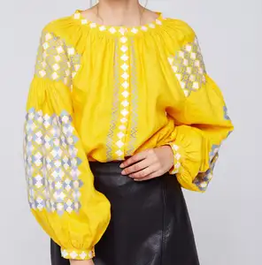 时尚女性刺绣罩衫乌克兰风格泡泡袖乌克兰罩衫