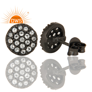 Pave <b>Set</b> Natural White Topaz Gemstone <b>Stud</b> <b>Earring</b> Black Rhodium Plated Round Shape <b>Stud</b> <b>Earring</b> <b>Silver</b> Jewelry Wholesaler - Product Image 3