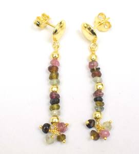 Natural <b>Tourmaline</b> Gemstone Beads Gold Plated Jewelry Fashion Stud <b>Earring</b> Set - Product Image 1