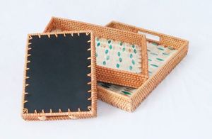Juego de 3 bandejas de ratán marrón con forma de rectángulo para servir dulces, diseño Simple, bandeja tejida de alta calidad para servir alimentos para vajilla - Product Image 3