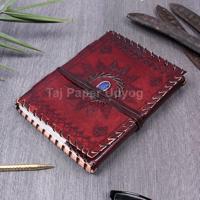 Journal en cuir véritable avec pierre, gaufré à la main, marron foncé, reliure 7x5mm, carnet de notes en cuir, fournisseurs, fabricant indien