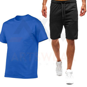 T-shirt 100% coton à col rond pour hommes, ensemble court et de sport, pour fitness, avec logo personnalisé, deux pièces différentes, été, 2022 - Product Image 3