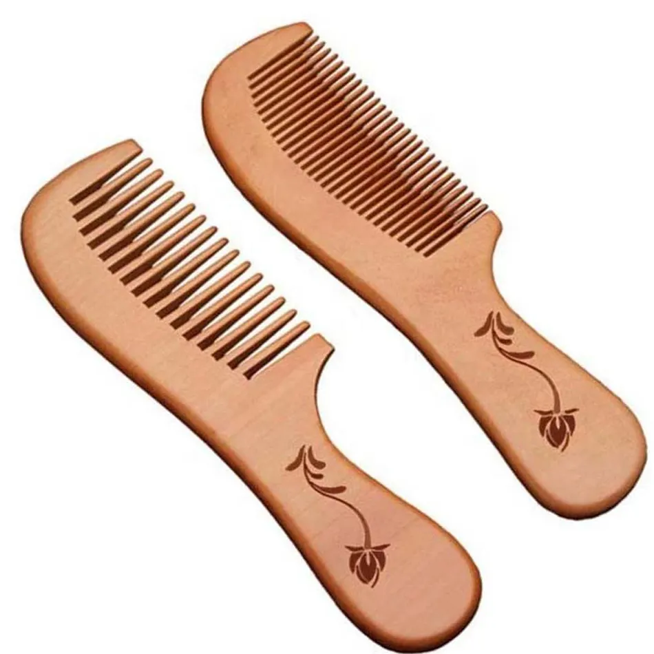 Wooden Tooth Hair Comb Natural Sandalwood Handmade Massage Beauty Hair Care 18cm Wood Comb Floral Print By Farhan Products & Co