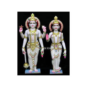 Hermosa Estatua de Vishnu y Laxmi de Mármol Hecha a Mano, Duradera y de Alta Calidad, con Posición de Manos en Bendición para Adoración en el Hogar o Templo - Product Image 1