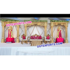 Pilares tradicionales indios de madera hechos a mano, juego de escenario de doble pilar tallado de madera, fabricante de escenarios de boda india - Product Image 1