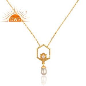 Collar con colgante de diseño Hexagonal de piedras preciosas de perlas naturales de Plata de Ley 925, joyería para mujer, regalo para ella - Product Image 2