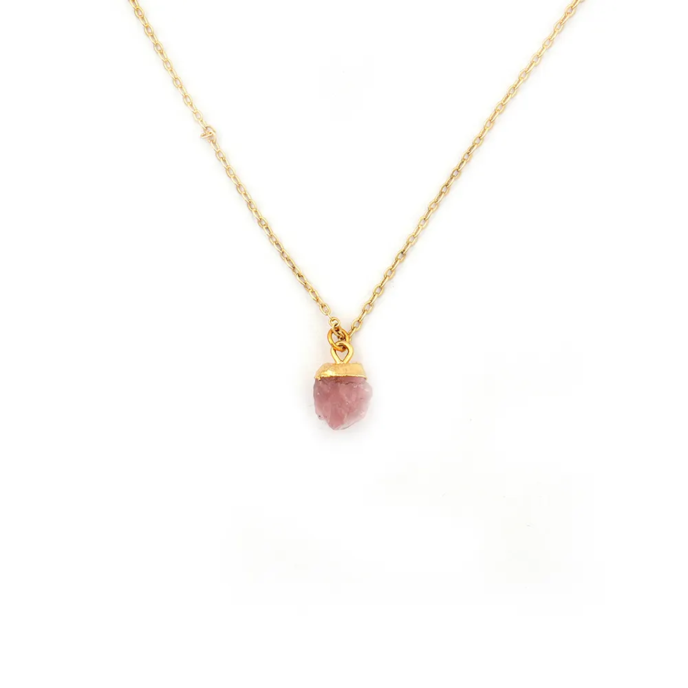 Gold Plated Raw Rose Quartz Gemstone Necklace | Handmade Faceted Uneven Shape Gift For Her Necklaces Jewellery. Mode Joyas N-310