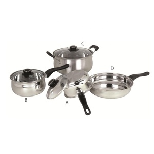 Ensemble de 7 ustensiles de cuisine en acier inoxydable pour cuisinière à induction avec couvercle, design classique, respectueux de l'environnement - Product Image 1