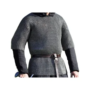 Özelleştirilmiş el işi düz perçinli kubbe katı halka Haubergeon Chainmail yapılan hafif çelik