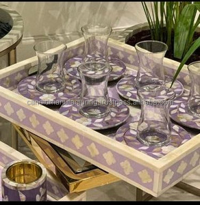 Ensemble de plateaux de service en résine de nacre Plateaux incrustés d'os en bois MDF pour la maison et le restaurant Plateau d'ustensiles de cuisine pour les hôtels et la restauration - Product Image 2