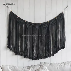 Fabulous Bedroom Decorative Black DIY Macrame Backdrop Woven Large Wall Hanging Macrame Curtain from India