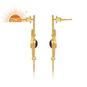 Boucles d'oreilles vintage en argent Sterling plaqué or 14k, fabrication de bijoux, pierre précieuse d'améthyste à coupe naturelle, 1 paire - Product Image 3